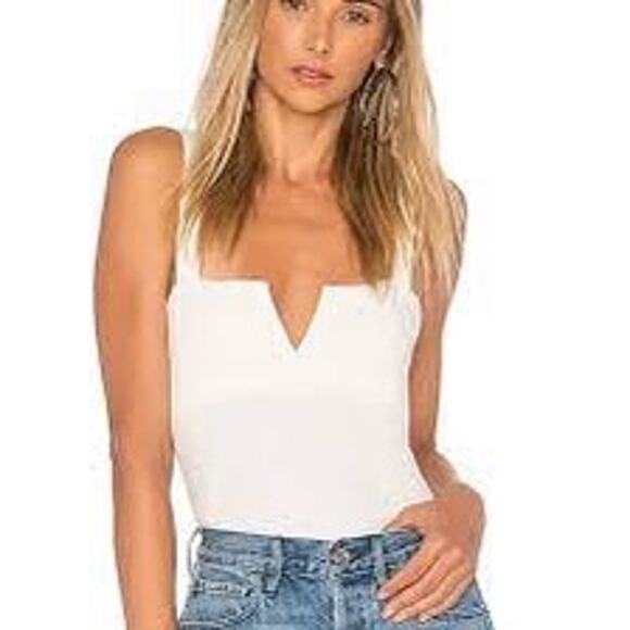 Free People Pippa V Wire Bodysuit XS Ivory Textured Sleeveless Thong Wide Strap - Picture 1 of 6